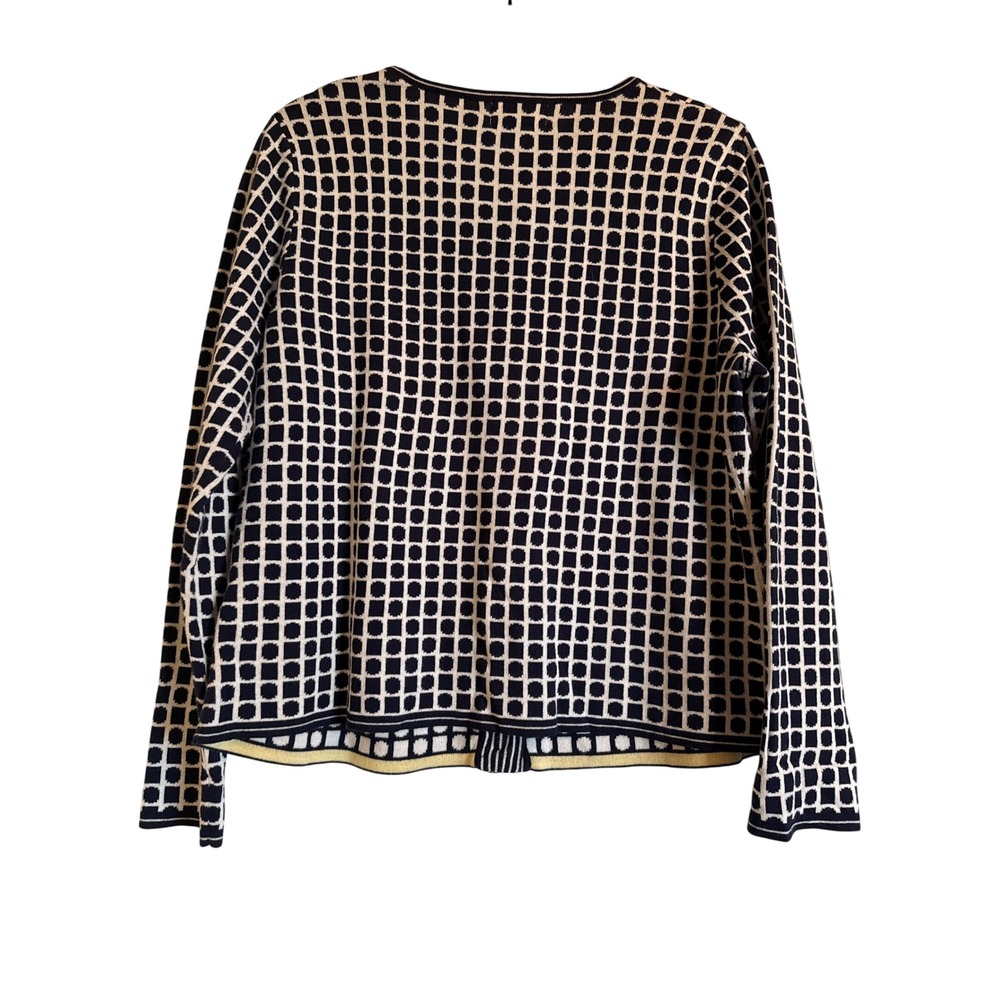 Office Approved Foxcroft Navy Geometric Knit Button Front Cardigan Sweater M - Picture 6 of 6